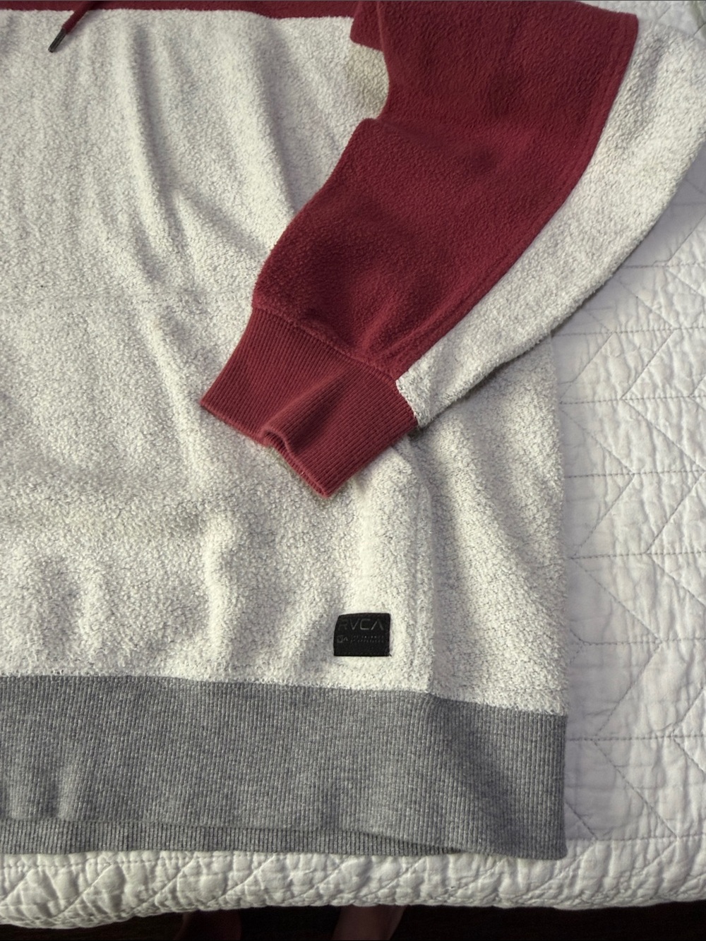 RVCA Maroon and Heather Gray Blocked Hooded Pullover - Picture 3 of 8